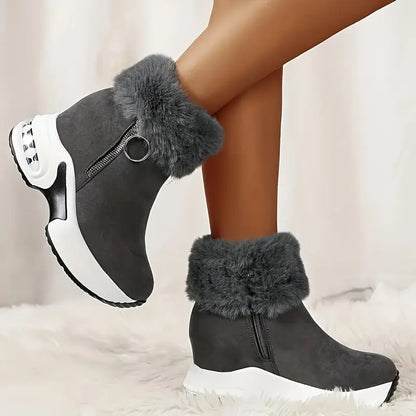 Women's Platform Wedges Ankle Boots, Casual Push Lined Side Zipper Short Boots, Warm & Comfortable Winter Shoes Chic Le'Meek