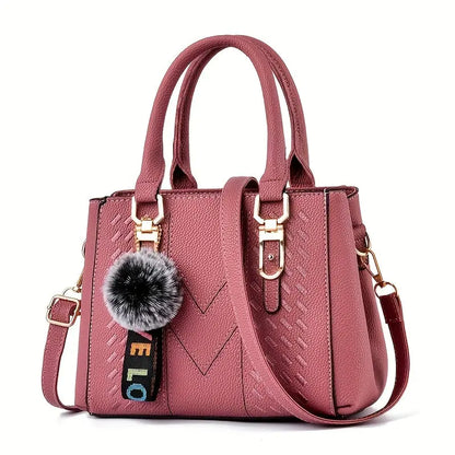 Mother's Day Gift - Women's Trendy Handbag, Simple Quilted Crossbody Bag with Ball Pendant for Mom and Family Chic Le'Meek