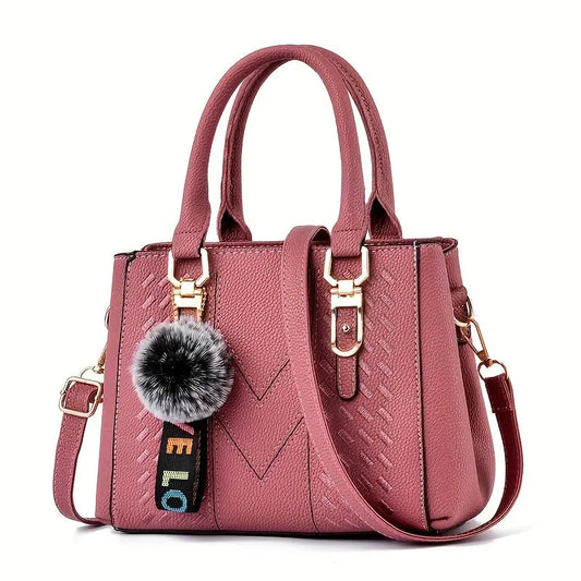 Mother's Day Gift - Women's Trendy Handbag, Simple Quilted Crossbody Bag with Ball Pendant for Mom and Family Chic Le'Meek