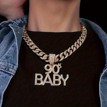 1 Piece Mens 90s BABY Pendant Necklace - Stylish Cuban Chain Accent, Fashionable Creative Necklace Design - Perfect Holiday Gift Idea, Suitable for Daily Wear