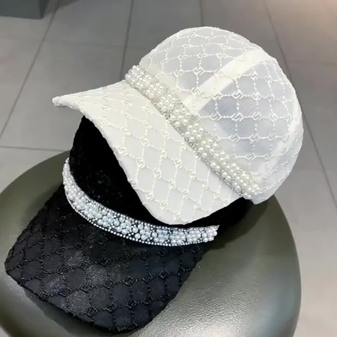 Summer Breathable Mesh Baseball Cap, Lightweight Faux Pearl Embellished Peaked Hat, Breathable Soft Top Dad Hat For Women