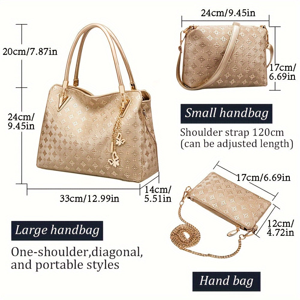 4-Piece Set of Stylish Faux Leather Purses and Handbags - Zipper Closure, Polyester Lining, Animal Print Pattern, Tote, Satchel, and Shoulder Bags for Women