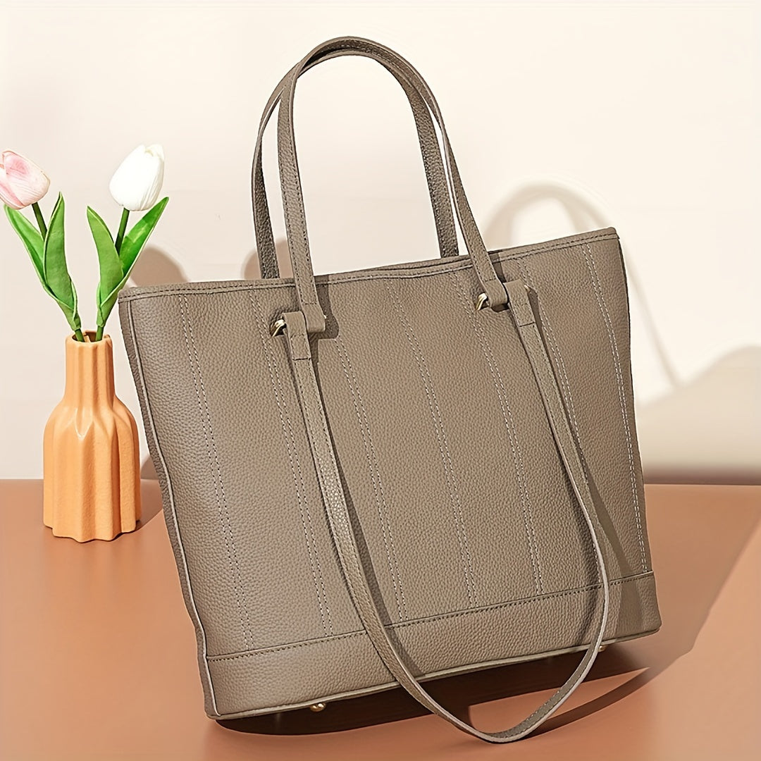 1pc Large Bag Leather Tote Top Layer Cowhide Large Capacity Commuter Hand Bill Shoulder Bag