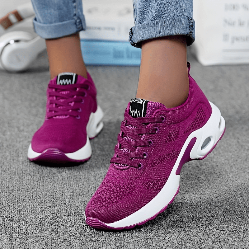 All-Season Womens Air Cushion Sneakers - Breathable, Shock Absorbing, Comfortable Lace Up Running Shoes with Mesh Inner, Non-Woven Fabric Insole, and PU Sole for Outdoor Sports