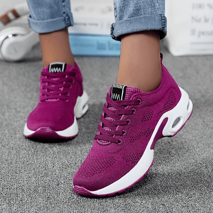 All-Season Womens Air Cushion Sneakers - Breathable, Shock Absorbing, Comfortable Lace Up Running Shoes with Mesh Inner, Non-Woven Fabric Insole, and PU Sole for Outdoor Sports