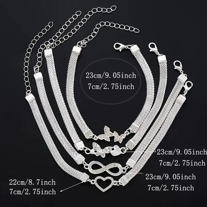Set of 4- Elegant And Shiny Stackable Ankle Chains, Synthetic Zirconia Ankle Chains Plated with Butterflies And Hearts, Multifunctional Daily Jewelry Gifts Chic Le'Meek