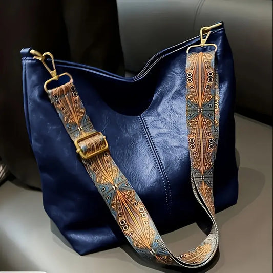 [Vintage Tote Bag] Large Vintage Tote Bag | Crossbody Bag with Removable Strap, Zipper Closure, Polyester Lining, Random Printing, No Edge Paint, for Women, Black/Beige/Rose Red/Pink/Light Grey/Blue/Light Green/Green/Light Br Chic Le'Meek