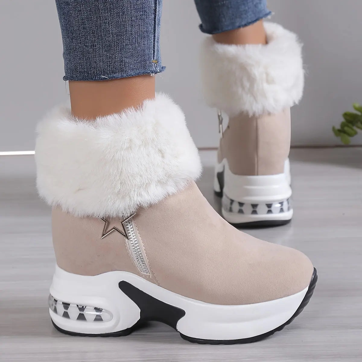 Women's Platform Wedges Ankle Boots, Casual Push Lined Side Zipper Short Boots, Warm & Comfortable Winter Shoes Chic Le'Meek