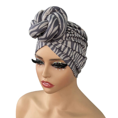 2pcs Zebra Print Pre-Tied Hair Turbans - Soft Polyester Knot Head Wraps for Women, Stylish Black & White Pattern, Comfortable Shower Cap for Short Hair, Fashion Headband | Zebra Print Turban | Snug Fit Design Chic Le'Meek