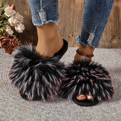 Cozy Faux Fur Slippers - Soft, Plush, Open-Toe Design for Comfortable Indoor Wear - Perfect for Relaxation at Home