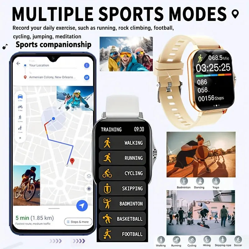 Full Touch Screen 1.83-inch Smart Watch for Men and Women with Wireless Calls, Message Reminders, Sports Tracker, Remote Camera, Weather Notification - USB Rechargeable, Multiple Sports Modes, 240P Resolution, Positioning Nav Chic Le'Meek