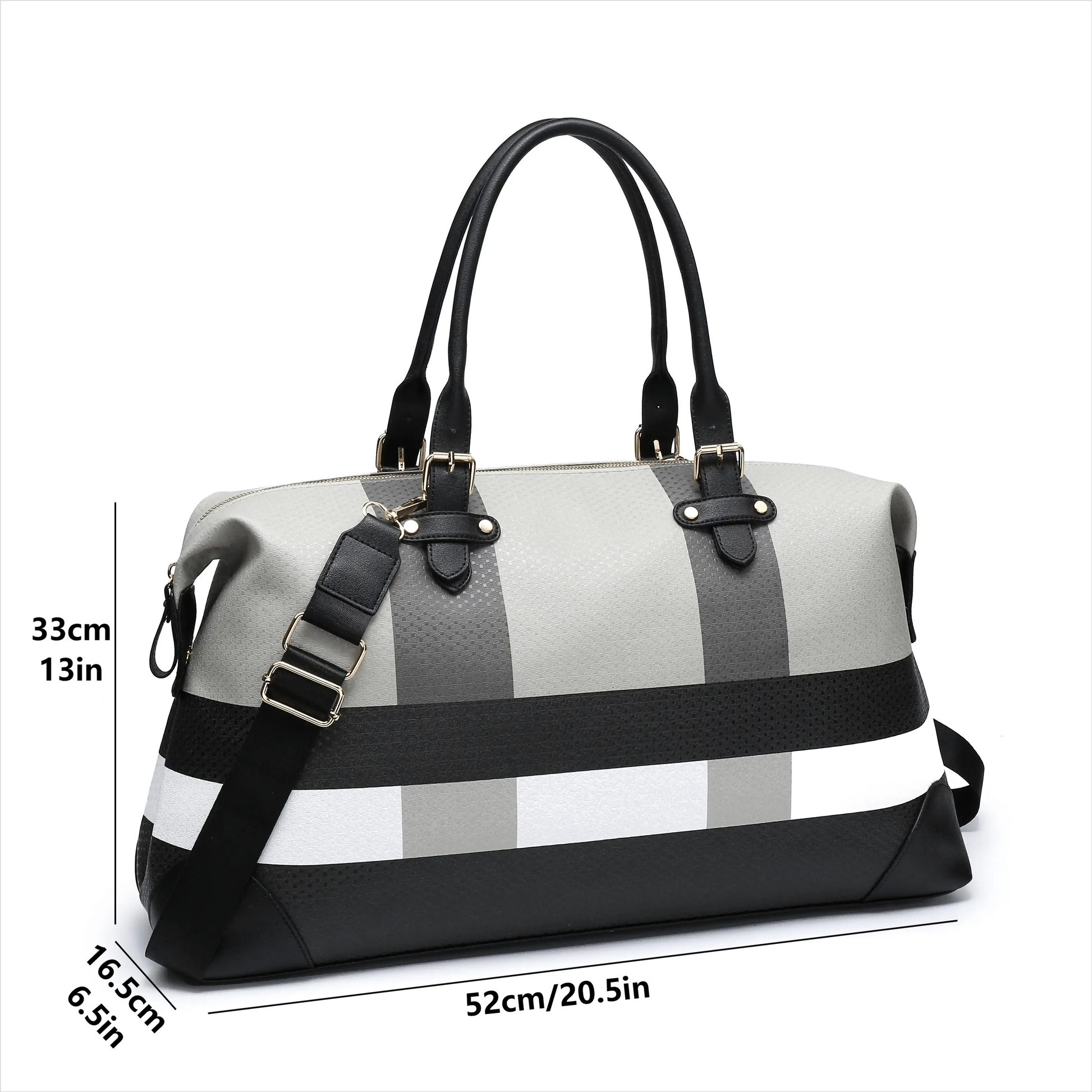 PU leather large overnight travel bag striped pattern handbag carry-on luggage bag suitable for vacation, overnight, camping, hiking, sports and fitness Chic Le'Meek