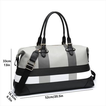 PU leather large overnight travel bag striped pattern handbag carry-on luggage bag suitable for vacation, overnight, camping, hiking, sports and fitness Chic Le'Meek