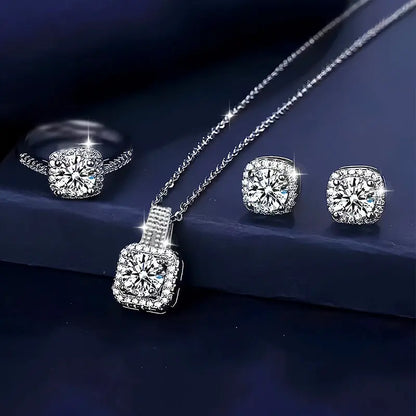 1 Set 4pcs Elegant, luxurious, Shiny And Exquisite necklace, earrings, Ring set, Beautiful And fashionable, all-match Commemorative Gift Chic Le'Meek
