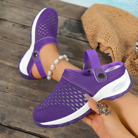 [Mesh Slip-On Clogs] Breathable, Lightweight Women's Comfort Mesh Slip-On Clogs | Air Cushion, Non-Slip Sole for Indoor & Outdoor Use | Purple & White Design, Versatile Slippers Chic Le'Meek