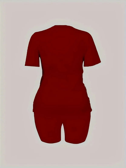 Ladies' Casual Short Sleeved Shorts Set, Hot Stamping Craftsmanship, Women's Faith Letter Hot Stamping Heart Pattern Chic Le'Meek