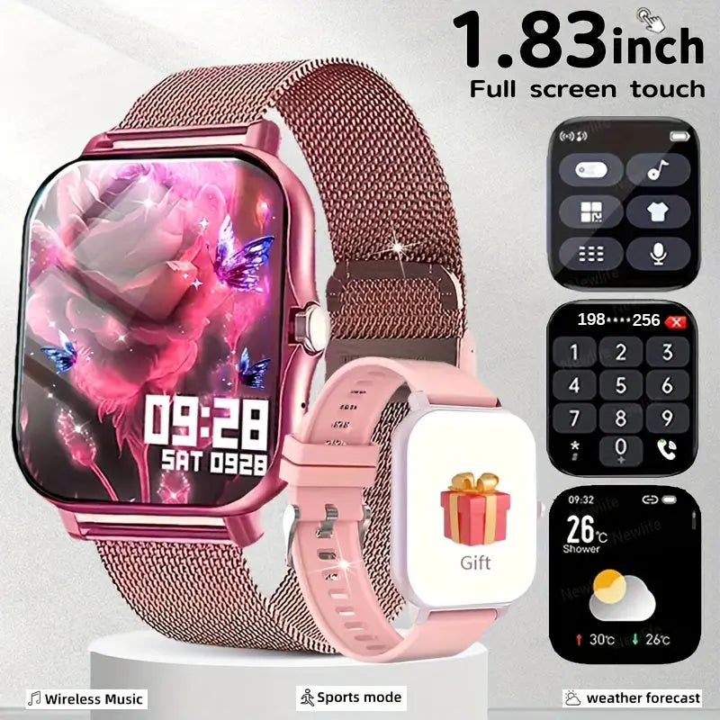 Full Touch Screen 1.83-inch Smart Watch for Men and Women with Wireless Calls, Message Reminders, Sports Tracker, Remote Camera, Weather Notification - USB Rechargeable, Multiple Sports Modes, 240P Resolution, Positioning Nav Chic Le'Meek