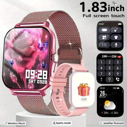 Full Touch Screen 1.83-inch Smart Watch for Men and Women with Wireless Calls, Message Reminders, Sports Tracker, Remote Camera, Weather Notification - USB Rechargeable, Multiple Sports Modes, 240P Resolution, Positioning Nav Chic Le'Meek