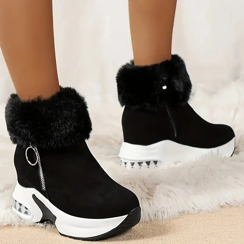 Women's Platform Wedges Ankle Boots, Casual Push Lined Side Zipper Short Boots, Warm & Comfortable Winter Shoes Chic Le'Meek