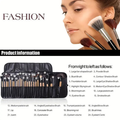 24pcs Professional Makeup Brush Set with Soft Synthetic Bristles for Flawless Foundation, Blush & Eyeshadow Application - Includes Travel Case Chic Le'Meek