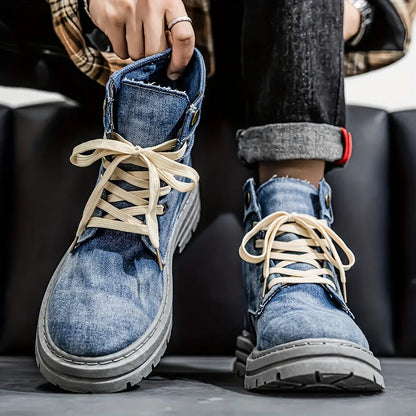 Men's Thick Anti-Slip Shock-Absorbing Ankle Boots - Durable PU Upper & PVC Sole, All-Season Versatile Lace-Up Shoes for Casual, Outdoor & Daily Wear, Casual Streetwear, Modern Street Footwear, Comfortable Fabric Insole Chic Le'Meek