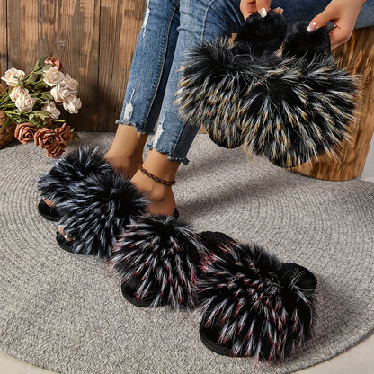 Cozy Faux Fur Slippers - Soft, Plush, Open-Toe Design for Comfortable Indoor Wear - Perfect for Relaxation at Home