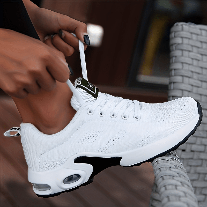 All-Season Womens Air Cushion Sneakers - Breathable, Shock Absorbing, Comfortable Lace Up Running Shoes with Mesh Inner, Non-Woven Fabric Insole, and PU Sole for Outdoor Sports