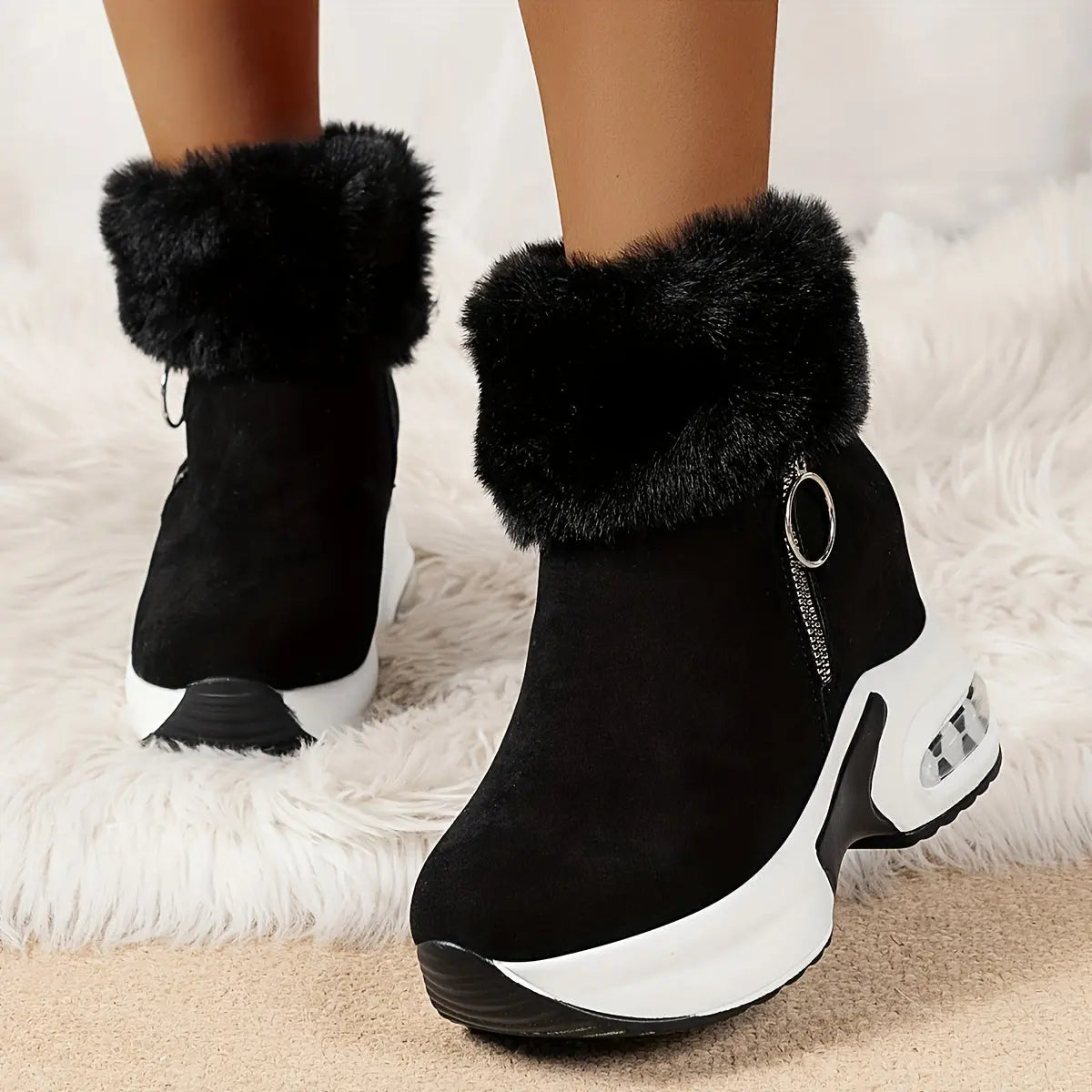 Women's Platform Wedges Ankle Boots, Casual Push Lined Side Zipper Short Boots, Warm & Comfortable Winter Shoes Chic Le'Meek