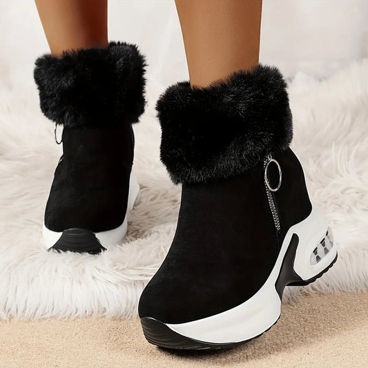 Women's Platform Wedges Ankle Boots, Casual Push Lined Side Zipper Short Boots, Warm & Comfortable Winter Shoes Chic Le'Meek