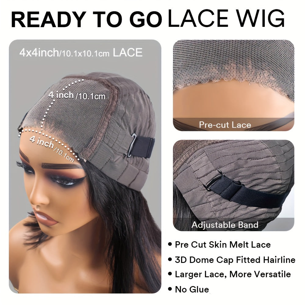 Easy-To-Wear 24" Mullet Wig With Bangs - 150% Density Bone Straight Human Hair, Glueless Lace Closure, Natural Brazilian Remy Hair For Women