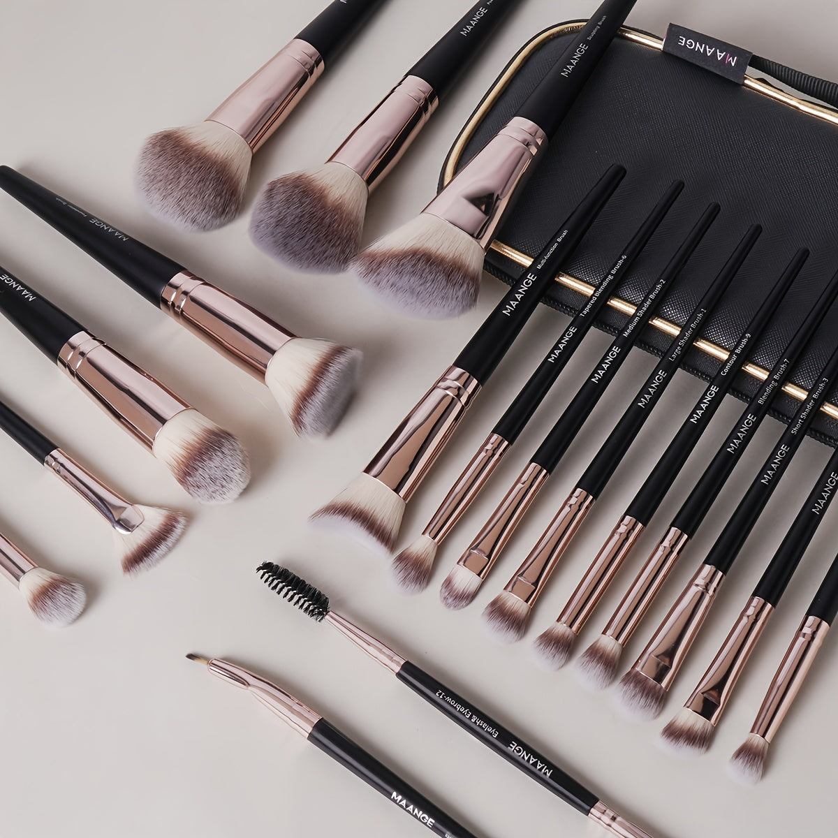 18-Piece Professional Makeup Brush Set with Case - Premium Synthetic Kabuki Bristles for Flawless Foundation