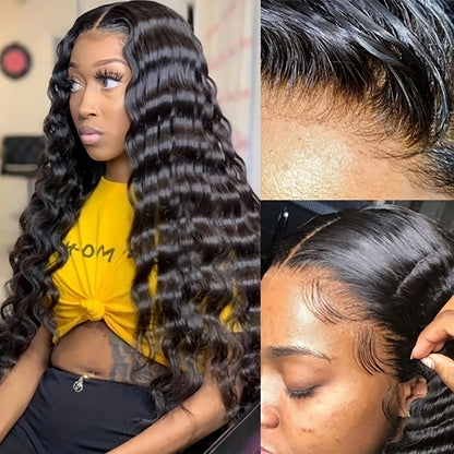 13x4 HD Lace Frontal Wig - Luxurious Loose Deep Wave Brazilian Body Hair, 200% Density, Glueless, Natural Looking, Vacation Style for African Women