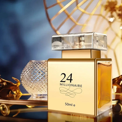 24 Millionaire Eau De Parfum for Women 1.7oz - Luxurious Golden-Tone Transparent Bottle, Long-Lasting Floral & Fruity Scent, 10-20% Concentration, Perfect for Dating, Daily Use & Gift Giving Chic Le'Meek
