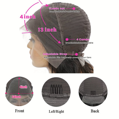 16 150% Density Deep Wave Curly Bob Wig - 13x4 Transparent Lace Front, Pre-Plucked Hairline, Natural Black, Baby Hair, Soft and Breathable, Suitable for All Women