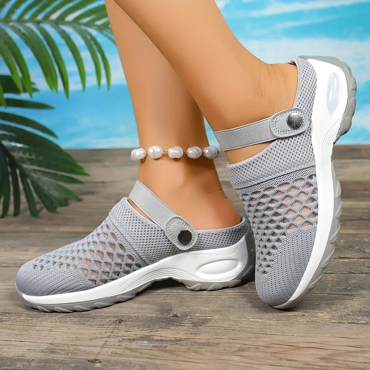 [Mesh Slip-On Clogs] Breathable, Lightweight Women's Comfort Mesh Slip-On Clogs | Air Cushion, Non-Slip Sole for Indoor & Outdoor Use | Purple & White Design, Versatile Slippers Chic Le'Meek