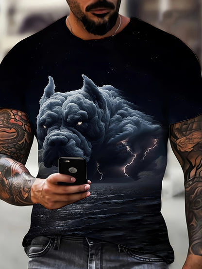 Plus Size Mens Stylish 3D Pug Art T-shirt - Lightweight Summer Tee with Vivid Graphic Print - Trendy Casual Short Sleeve for Big & Tall Gentlemen