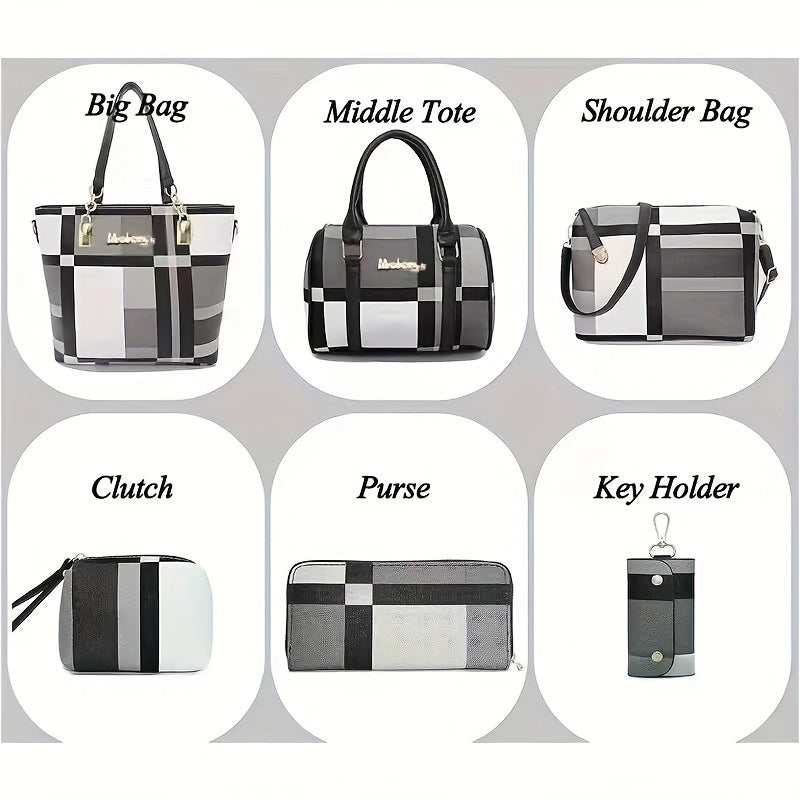 6-Pcs Chic Women's Handbag Set - Versatile Tote, Shoulder, and Crossbody Bags with Satchel, Clutch & Wallet