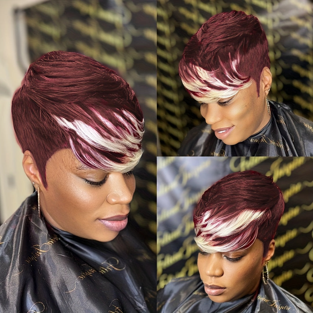 Pixie Cut Short Wig in Real Brazilian Hair - Glueless with Bangs, 150% Density, Various Colors | Ideal for Everyday & Special Occasions