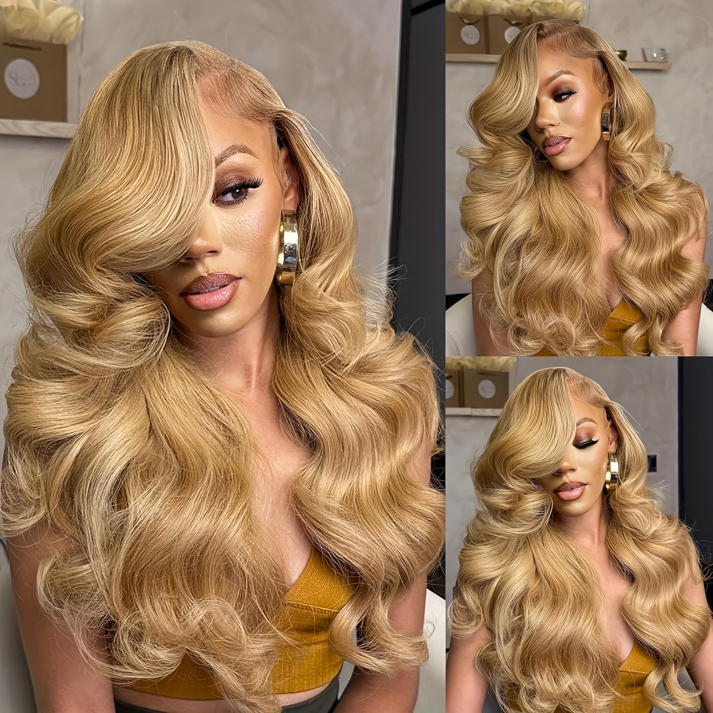 13x6 Ombre Honey Blonde Body Wave Lace Front Wig - 150% Density, Pre-Plucked Bleached Knots, Transparent Lace, Glueless, Elegant Style for African Women