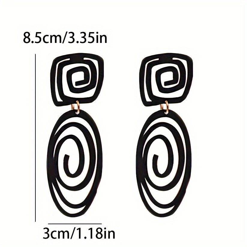 Black Spiral Pattern Long Dangle Earrings Retro Simple Style Iron Jewelry Creative Holiday Ear Ornaments