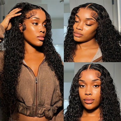 Brazilian Deep Wave Lace Front Wig HD Transparent 13x4 Lace Frontal Human Hair Wigs For Women Pre Plucked 100% Human Hair Deep Curly Wigs Natural Black Color 180%