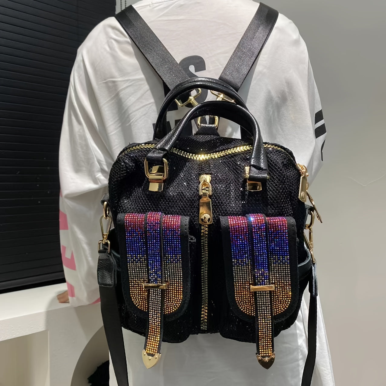 Fashionable Backpack With Rhinestones, Versatile Shoulder Bag, Crossbody Bag Handbag