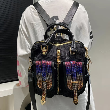 Fashionable Backpack With Rhinestones, Versatile Shoulder Bag, Crossbody Bag Handbag