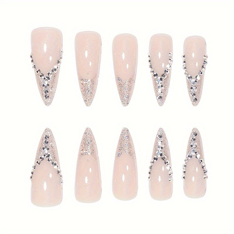 24pcs Luxe Almond-Shaped Glitter Press-On Nails with Sparkling Rhinestones Easy-to-Apply Full Cover Fake Nails for Chic Occasions & Daily Wear