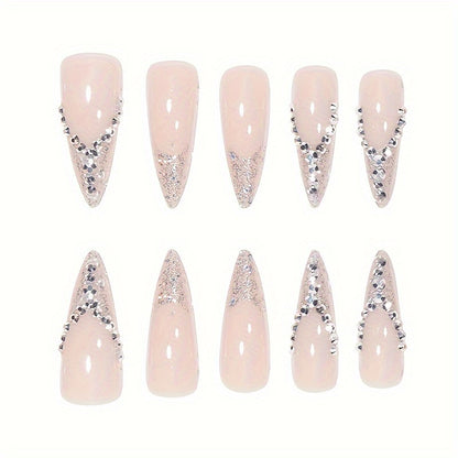 24pcs Luxe Almond-Shaped Glitter Press-On Nails with Sparkling Rhinestones Easy-to-Apply Full Cover Fake Nails for Chic Occasions & Daily Wear