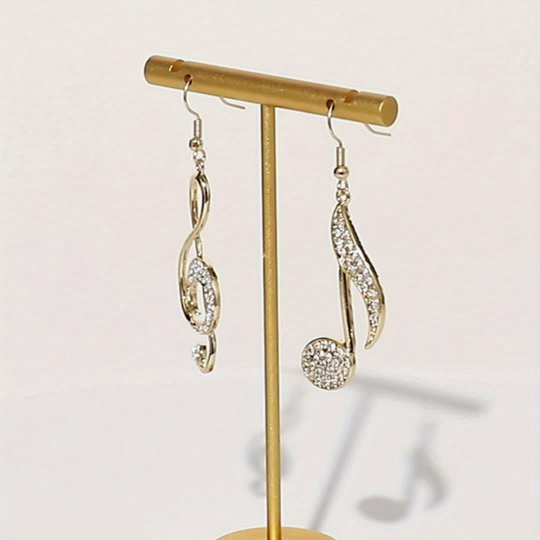 1 Pair - Glamorous Golden Music Symbol Earrings - Handcrafted with Sparkling Zircon, Dangle Design for Music Lovers - Delicate & Unique Fashion Accessory