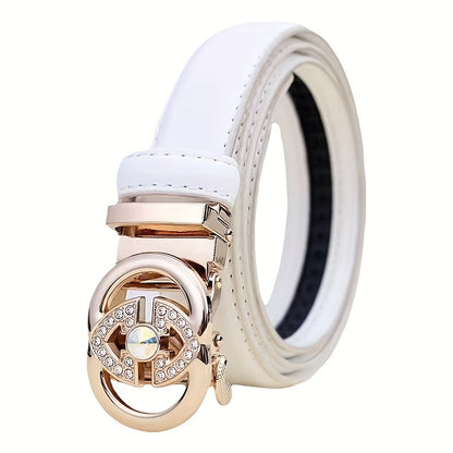 Average Size Genuine Leather Womens Casual Belt - Automatic Buckle with Sparkling Rhinestone, Tassel Accent, Stylish Weekend Accessory for Womens Pants