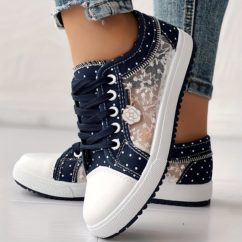 Women's Mesh Flat Sneakers, Casual Round Toe Lace Up Low Top Shoes, Versatile Flat Shoes