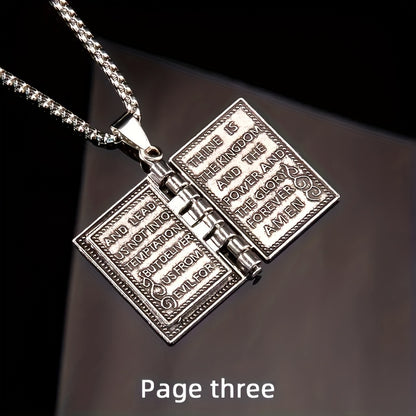 1pc Stainless Steel Chain, Openable Bible Pendant Necklace, Necklace For Prayer, The Best Christmas Gift