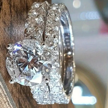 2/ Piece Dazzling Women's Promise Ring Set, Comes with Round White Synthetic Zirconia, Silver-plated Plated Sparkling Engagement Women's Party Decoration Wedding Jewelry Romantic Luxury Eternal Symbol Christmas Gift Chic Le'Meek
